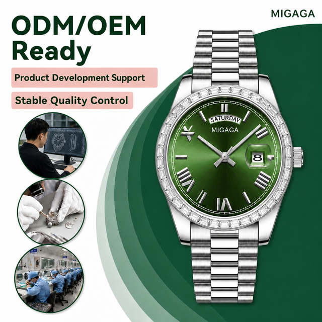 Custom Date Display Watch Luxury Reloj Hombre Manufacturer Men Baguette Diamond Bezel Quartz Wrist Watches