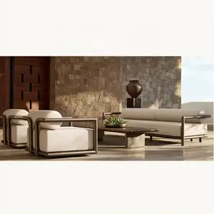 طقم أريكة خارجية بتصميم جديد من الألومنيوم أريكة حديثة لفناء الفندق والفناء والشرفة مع وسادة