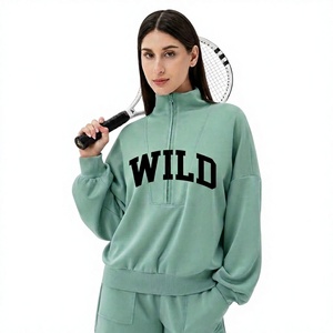 Custom Women's Winter Streetwear Oversized <b>Stand</b> Collar <b>Drop</b> Shoulder Pullover Sweatshirt Polyester/Cotton Fleece Embroidery - Product Image 1