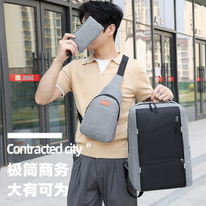 حقيبة ظهر من النايلون للأعمال للرجال متعددة الوظائف عالية السعة من ثلاث قطع مع بطانة بوليستر مزودة بمنفذ USB ومقاومة للماء - Product Image 5