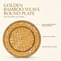 Assiette de présentation en PP dorée sur mesure, panier tressé en rotin, assiette décorative en plastique gaufré pour la décoration de table de mariage et de fêtes