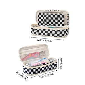 Nouvelle Arrivée Transfrontalière : Trousse à Crayons à Motif Écossais Grande Capacité, Organisateur de Bureau pour Étudiants, Double Fermeture Éclair, École et Bureau - Product Image 2