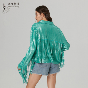 Fashion Mint <strong>Green</strong> Fringe <strong>Jacket</strong> Cool Girl Western Cowboy Matte <strong>Sequin</strong> <strong>Jacket</strong> - Product Image 6