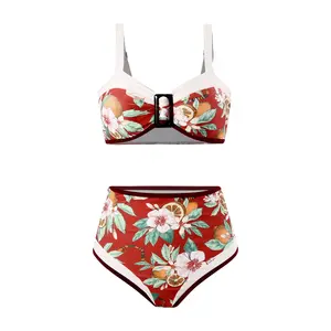 2024 Fashion Floral Print Swimsuit Set Brazilian Retro High Waist Sling Swimwear Brazilian Beach Bikini