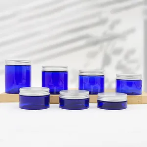 Aangepaste Verschillende Capaciteit Blauwe Pet Pot 150 200 250 300 500 Ml Blauwe Plastic Potten Met Deksel Voor Crème Huidverzorging Lotion Container