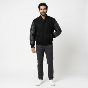 Veste de baseball pour homme FINER THREADS avec logo brodé personnalisé et patchs, tissu polyester/coton - Product Image 1