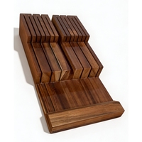 Bloc à couteaux en bois d'acacia pour tiroir, organiseur de couteaux pour tiroir de cuisine pour un rangement sûr et gain de place