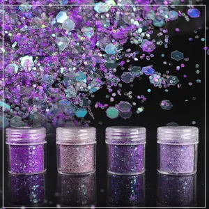 Bubuk Glitter Seni Kuku Holografis 10G, Serbuk Gula Perak, Glitter Halus Kuku Dekorasi Serbuk Pigmen
