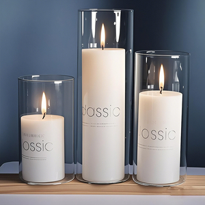 Candele a Colonna Bianche con Vasi a Cilindro in <span class=keywords><strong>Vetro</strong></span> Trasparente <span class=keywords><strong>Portacandele</strong></span> a Uragano per Centrotavola e Decorazioni Nuziali - Product Image 1