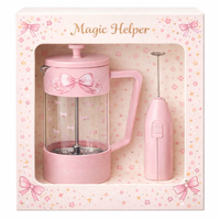 Cafetière à piston rose mignonne avec mousseur à lait, coffret cadeau, logo personnalisé, vente en gros de cafetière à piston et de mousseur à lait