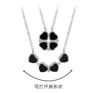 จี้หยกธรรมชาติรูปโคลเวอร์สีดำ เงินแท้ S925 เครื่องประดับแฟชั่นสำหรับผู้หญิง ของขวัญพร้อมใบรับรอง D590 - Product Image 3