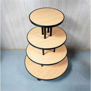 Exhibidor Redondo Rodante Personalizado <span class=keywords><strong>de</strong></span> 4 Niveles con Marco Metálico y Estantes <span class=keywords><strong>de</strong></span> Madera, Mueble Móvil para <span class=keywords><strong>Ropa</strong></span>, Zapatos y Bolsos - Product Image 4