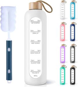 Bouteille d'eau en verre borosilicate écologique de 1000 ml sans BPA, anti-fuite, avec couvercle en bambou, manchon en silicone, marqueur de temps, logo personnalisé, couleur au choix - Product Image 3