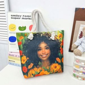 Sac fourre-tout tendance et mignon en coton écologique, réutilisable, pour courses, motif dessin animé, à porter à l'épaule - Product Image 6