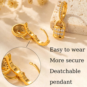 Nouvelles boucles d'oreilles créoles Hengsen plaquées or avec pendentif croix éclair en zircon cubique, pour piercing de lobe d'oreille, cartilage et hélix - Product Image 4
