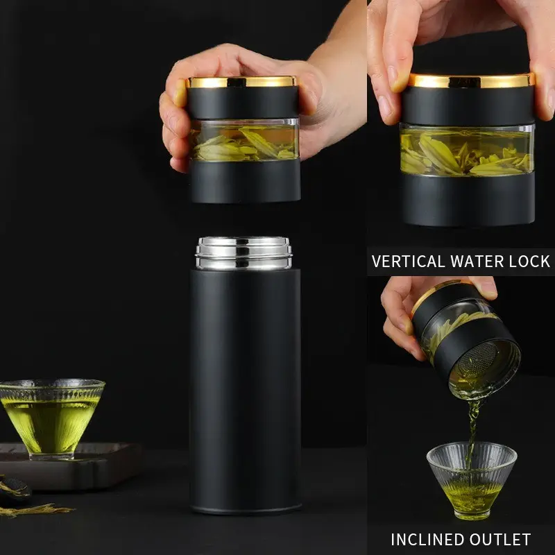 450ML Smart Insulated Water Bottle Temperature LED Display Tea Bottle Cup with Glass Infuser Separates Thermos Vacuum Flask