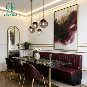 Table de luxe légère avec plateau en pierre frittée et cadre métallique, chaise en cuir rouge, banquette, mobilier pour restaurant et café - Product Image 1