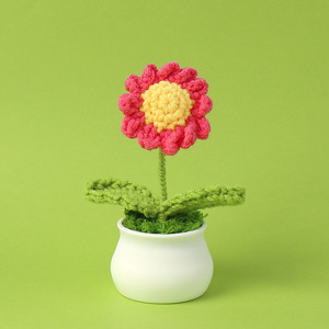 Marguerite de chrysanthème tissée tricotée à la main Bellis perennis <span class=keywords><strong>fleurs</strong></span> crochetées dans des pots pour la Saint-Valentin fête des pères - Product Image 2