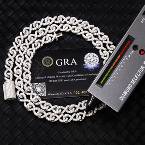 Chaîne Hip Hop 9 mm de large, 2 tons, plaquée or, argent 925, certificat GRA, diamant Moissanite VVS, chaîne cubaine - Product Image 5