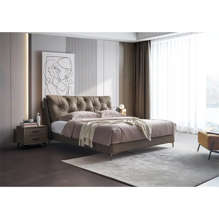 Profesyonel Set yatak odası mobilyası Modern beyaz İskandinav Modern lüks deri yatak