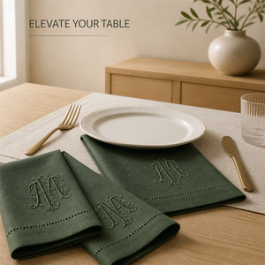 Custom Embroidered Cotton <b>Linen</b> Napkins Modern Monogram Rectangle Handmade 60x60cm <b>Table</b> Decoration - Product Image 5