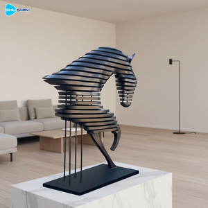 منحوتة حصان نصفية حديثة من الفولاذ المقاوم للصدأ المصقول بتصميم تجريدي للديكور المنزلي، فن حيواني مخصص - Product Image 3