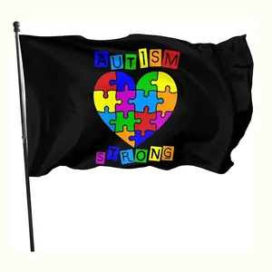Autismo quebra-cabeça de coração, contemporâneo, bandeiras 3x5 pés, 3x5 pés, poliéster, bandeiras