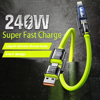 Câble USB de charge rapide 4-en-1 en silicone 240W pour iPhone 17 16 15 14 13 12 Pro Max, Samsung S25 S24 S23, LG, Moto G, Oppo