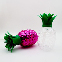 Bouteille plastique jetable en forme d'ananas, 500ml, à emporter, pour l'eau à boire, pour le lait, le jus de fruits, gobelet avec paille