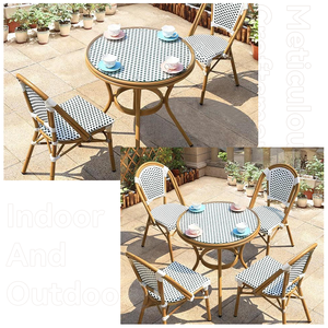 Ensemble de table à manger nordique, ensemble de chaises longues <span class=keywords><strong>en</strong></span> rotin, chaise de <span class=keywords><strong>jardin</strong></span> moderne <span class=keywords><strong>en</strong></span> bois pour l'extérieur, chaises de <span class=keywords><strong>jardin</strong></span> françaises, café - Product Image 3