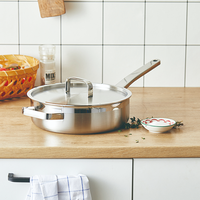 Poêle à frire en acier inoxydable 304 avec couvercle, fond triple couche, poêle à frire profonde, ustensile de cuisine polyvalent, fabricant OEM