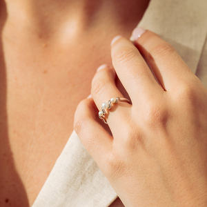 Cincin Perak 925 Berlapis Emas 18K dengan Mutiara Air Tawar Alami Elegan, Bertumpuk, Vintage, Unik, Berhiaskan Zirkonia, Hadiah untuk Wanita - Product Image 3