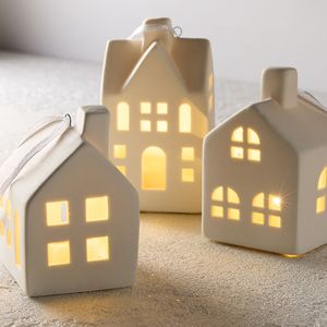 Bulk Cheap White Porcelain LED <strong>House</strong> Ornament <strong>Christmas</strong> Hanging Ceramic Decorations - Product Image 2