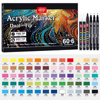 Set Pena Spidol Warna Cat Air, 60+6 Warna Spidol Seni untuk Alat Tulis, Sketsa Sekolah & Menggambar Seni