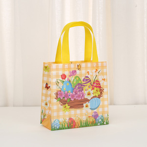Borsa Riutilizzabile in Tessuto Non Tessuto 'Happy Easter' con Manici per Caccia alle Uova, Coniglietto, Carota, Sacchetti Regalo di Pasqua - Product Image 4