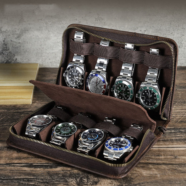 Vintage Luxury Men's Watch Organizer Storage Holder with Custom Box 8 Watch Travel Case Protective Jewelry Case