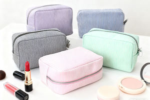 Trousse de Maquillage Écologique à Rayures Indiennes avec Fermeture Éclair, Sac de Rangement Portable en Gaze Bulle, Sacs Cosmétiques en Gros, Trousse de Toilette Portable - Product Image 2