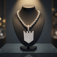 Collier en chaîne de corde plaqué argent pour homme avec pendentif bouclier en zircone cubique, bijoux hip hop