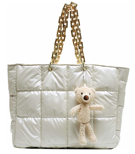 ホワイトカラーポリエステルキルティングトートバッグコットンパッド入りダウンフェザー生地フグショルダーバッグ - Product Image 6