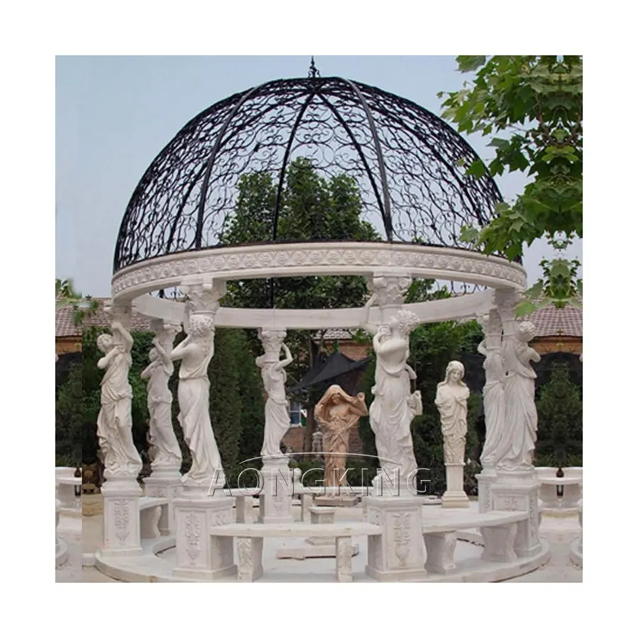 Outdoor Giant Hand Carved Wedding Decoration Women Marble Gazebo for sale