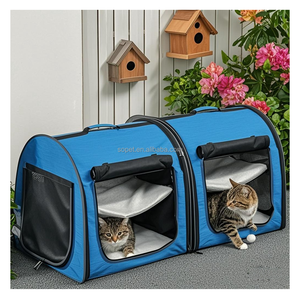 Porte-chat portable à côtés souples de 50 pouces avec séparateur coussin souple à <span class=keywords><strong>double</strong></span> compartiment 2-en-1 transporteur de voyage pour chat avec bac à litière - Product Image 1