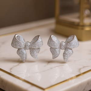 Pendientes de Diamantes con Lazo, Oro Blanco, Corte Brillante Redondo, Color G Natural, Joyería Linda para Mujer para Uso Diario - Product Image 2