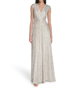 Vestido Largo con Cuello en V Europeo 2025 para Primavera Verano, Elegante, Estampado, Casual, Transfronterizo, Independiente, Frontal - Product Image 4