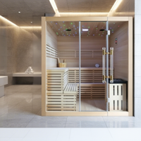 Sauna Uap Kayu Solid Mewah Modern Hemlock Kanada untuk Rumah, Panel Kontrol Komputer, 6KW/9KW, Garansi 1 Tahun