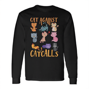 Camiseta de manga larga Cat Against Catcalls, unisex, cuello redondo, impresión digital, diseño activista promocional para adultos - Product Image 2