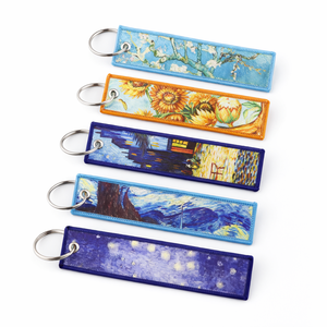 Porte-clés en tissu certifié d'usine, motif de peinture célèbre dans le monde, personnalisable avec votre propre motif, lettre ou logo, tissé, pour promotion - Product Image 4