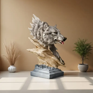Estatua de busto de lobo realista, escultura de Animal de resina para decoración de interiores y hogar, figurita artística con temática marina para regalos - Product Image 4