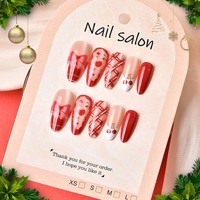 Faux Ongles de Noël en Gros à Pression, 24 Pièces, Motif Floral Rouge, Canne à Sucre, Flocon de Neige, Réutilisables, en ABS, Faits Main