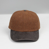 Gorra de béisbol retro de invierno de mezcla de lana cálida con visera de ante sintético y diseño de espiga, talla grande 56cm-64cm, estilo papá, venta al por mayor
