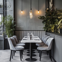 Ensemble de restaurant sur mesure Ron Group, table carrée en marbre, chaise en velours, banquette en forme de L personnalisée, mobilier commercial